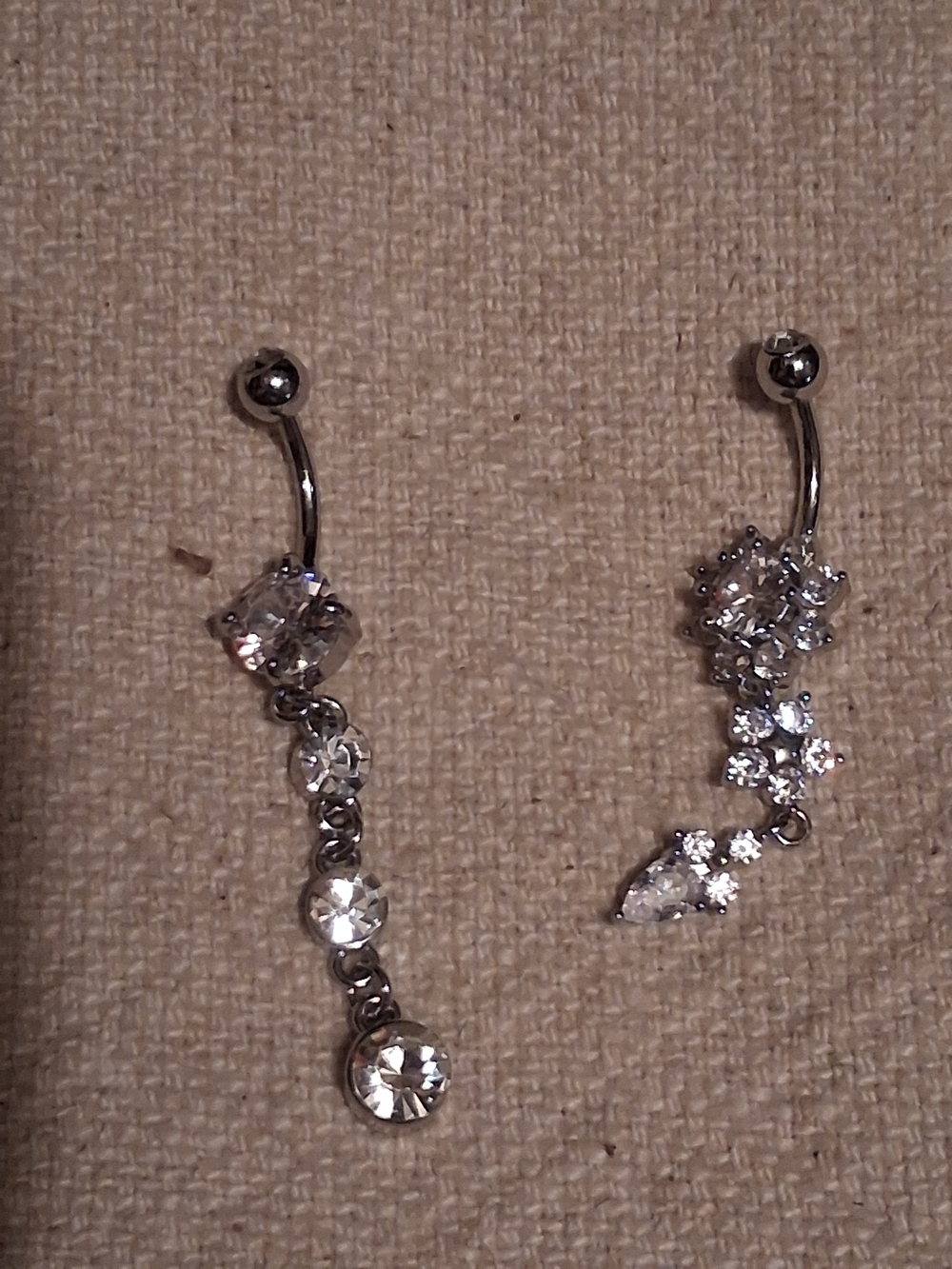Source Unknown Silver Clear Crystal Drop Belly Rings